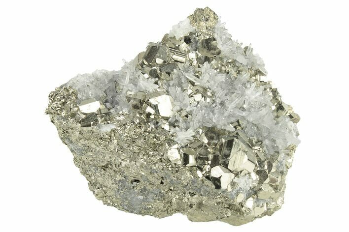 Gleaming Pyrite Crystals with Quartz Crystals - Peru #233389